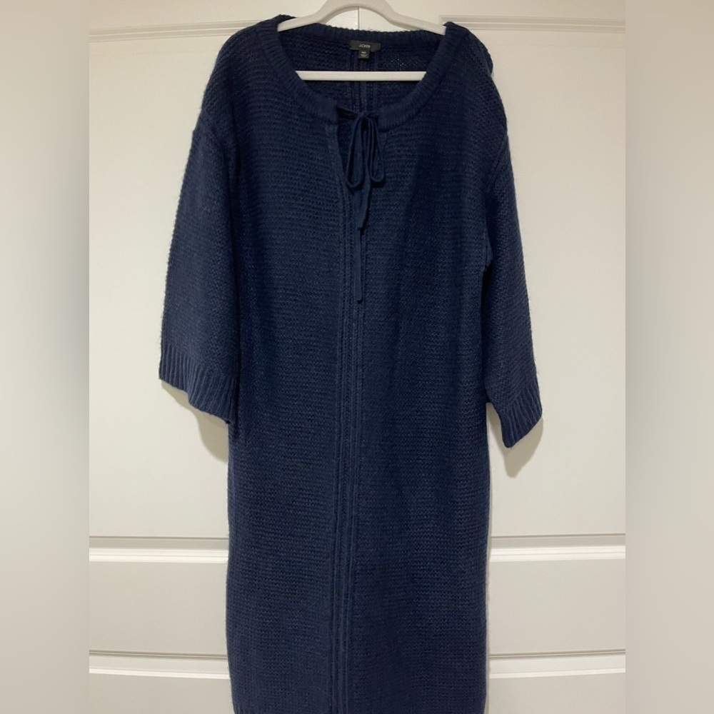 J. Crew Navy Relaxed Tie Neck Sweater Dress